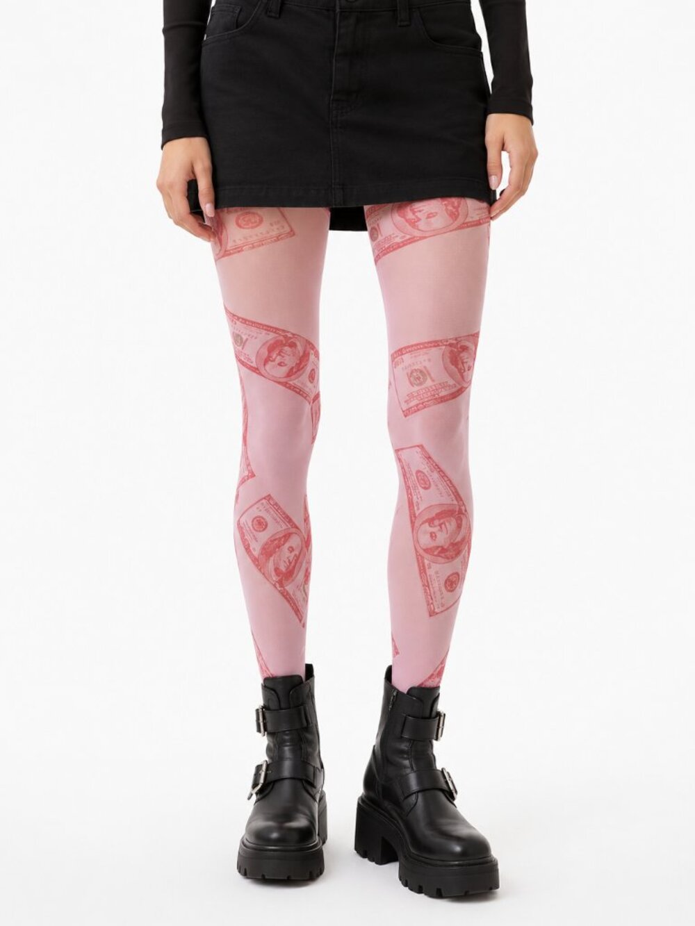 Pink Red Money Dollar Bill Print Tights Urban Outfitters One Size NWT Y2K Grunge